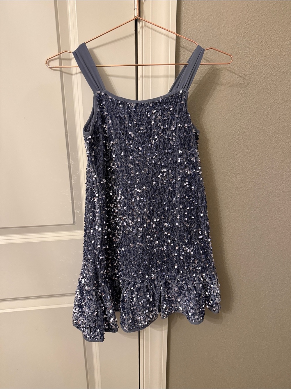 Kids Sequin Ruffle Hem Dress - Blue
